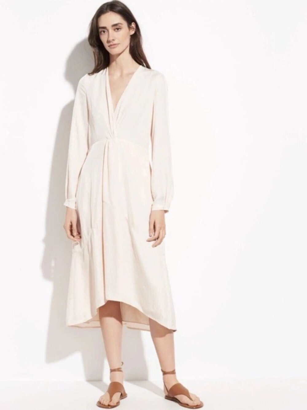 VINCE Oat Blush Long Sleeve Twist Drape Midi Dress Size 2 - 38274